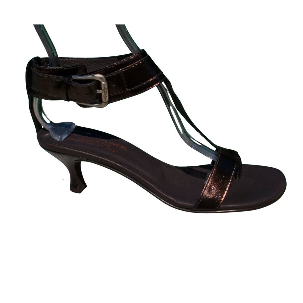Donald Pliner Expresso Metallic Leather Shoe New Wide Ankle Strap Thong $325 NIB